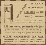 717204 Advertentie van de Nederlandsche Gramophoon Centrale (Catharijnesingel 18D) te Utrecht en Zoutmanstraat 13-15 te ...